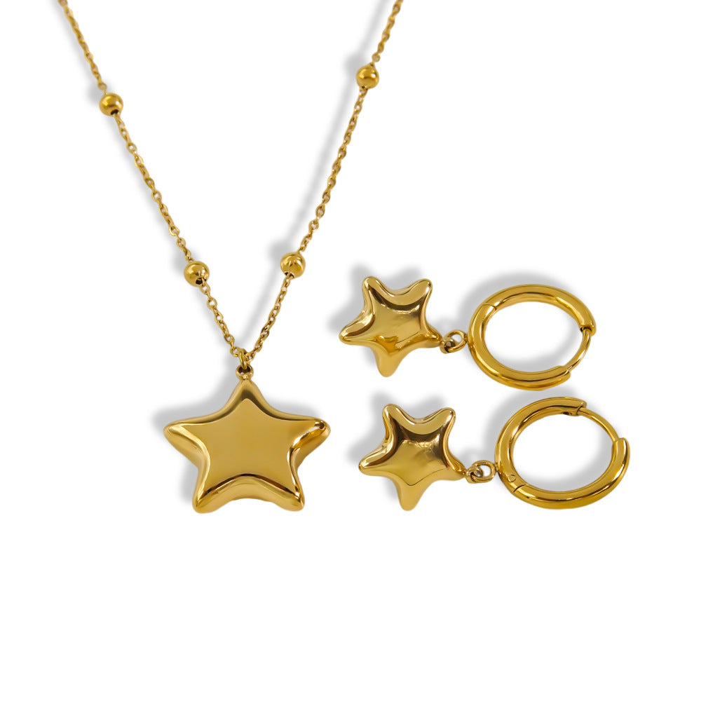 Simple Style Five-pointed Star Stainless Steel Necklace Earrings - Simple Style Stainless Steel Star Necklace Earrings