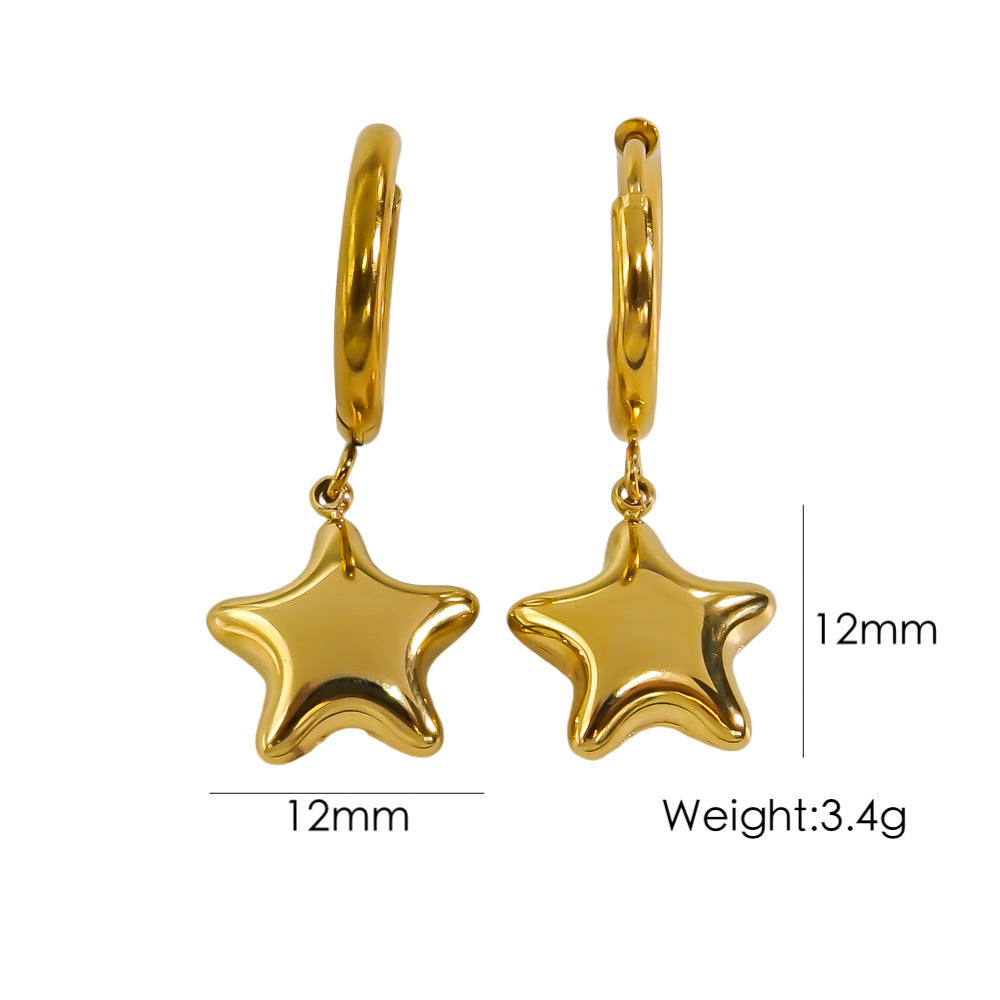 Simple Style Five-pointed Star Stainless Steel Necklace Earrings - Simple Style Stainless Steel Star Necklace Earrings