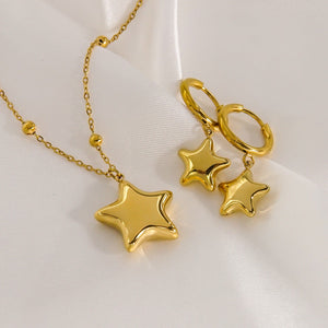 Simple Style Five-pointed Star Stainless Steel Necklace Earrings - Simple Style Stainless Steel Star Necklace Earrings