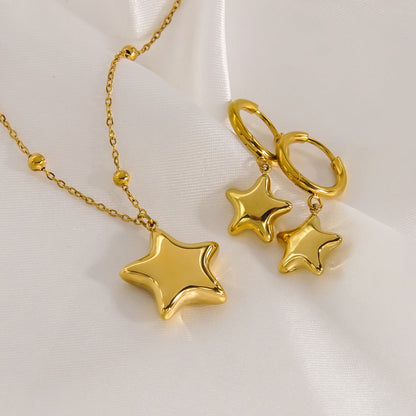 Simple Style Five-pointed Star Stainless Steel Necklace Earrings - Simple Style Stainless Steel Star Necklace Earrings