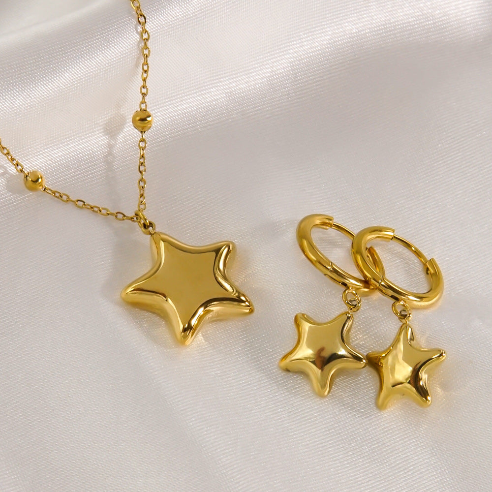 Simple Style Five-pointed Star Stainless Steel Necklace Earrings - Simple Style Stainless Steel Star Necklace Earrings