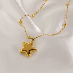 Simple Style Five-pointed Star Stainless Steel Necklace Earrings - Simple Style Stainless Steel Star Necklace Earrings