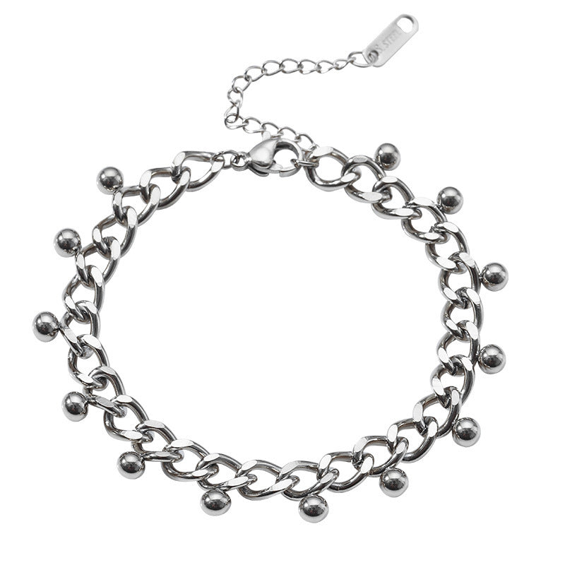 Simple Temperamental Tassels Round Beads Titanium Steel Bracelet - Simple Temperamental Titanium Steel Bracelet