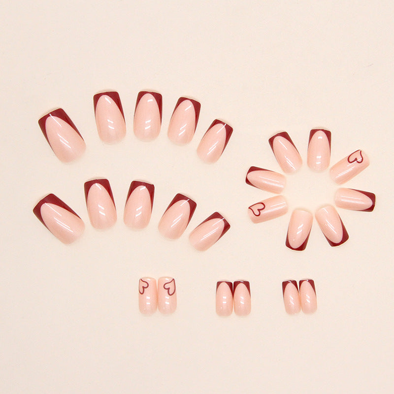 Simple Wine Red Square Fake Nails for French Nail Art - simple wine red french square fake nails