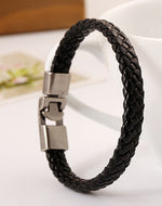 Leather Fashion Bracelet with Mosaic Design in Black Orange and Red - Simple Woven Actual Product simple woven leather