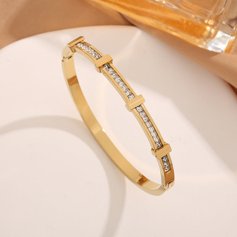 Simple Zircon Double Layer Geometric Open Bracelet - Z297 Geometric Simple Zircon Diamond Bracelet