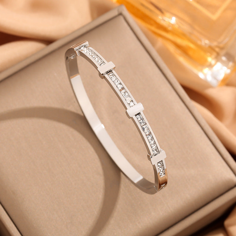 Simple Zircon Double Layer Geometric Open Bracelet - Z297 Geometric Simple Zircon Diamond Bracelet