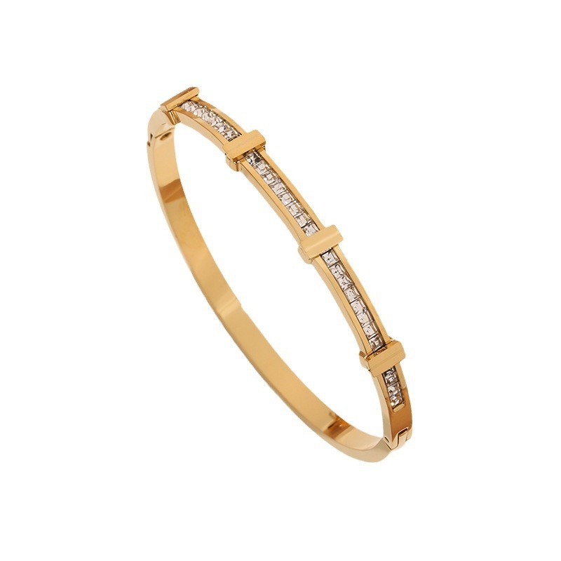 Simple Zircon Double Layer Geometric Open Bracelet - Z297 Geometric Simple Zircon Diamond Bracelet