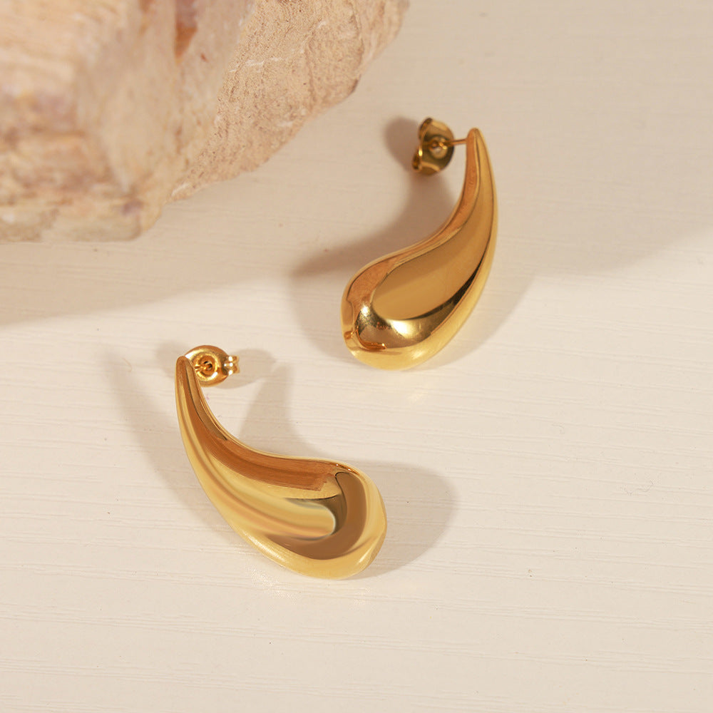 Simplified Titanium Steel Gold-plated Geometric Comma Shaped Earrings - Titanium Steel Comma Earrings for Geometric Glam