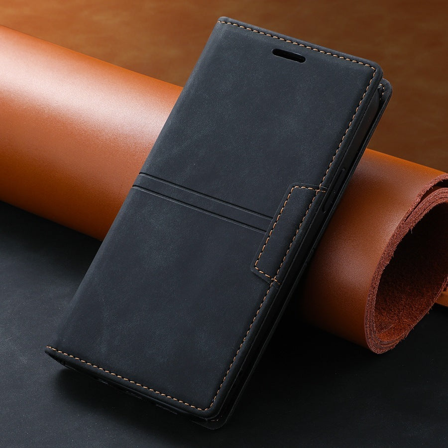 Flip Leather Phone Case with Magnetic Suction Shockproof Anti-Fall Design - Skin-sensitive in Various Colors flip