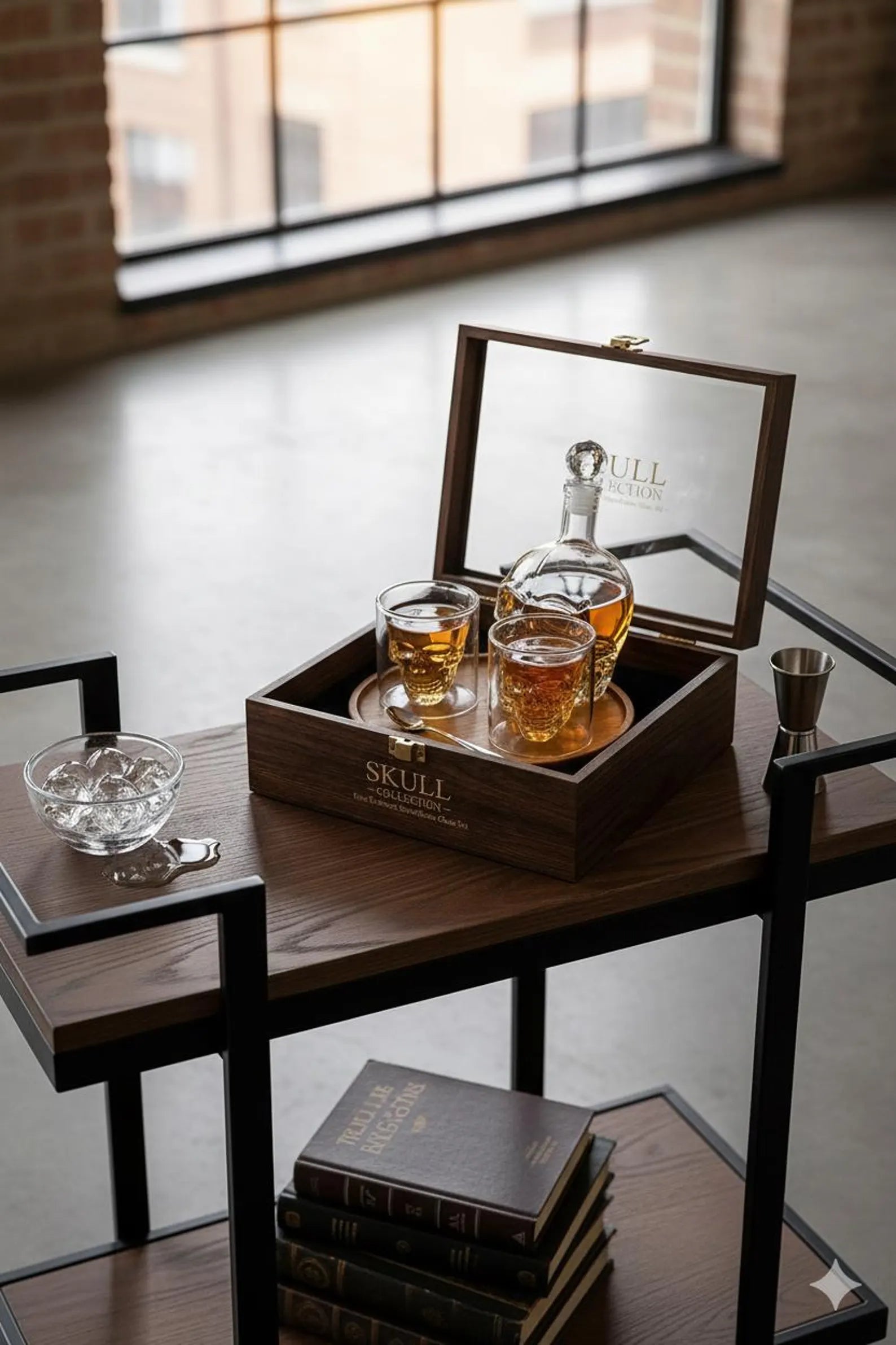 Skull Whiskey Decanter Set in Heat-Resistant Borosilicate Glass for Home Bar - skull whiskey decanter set