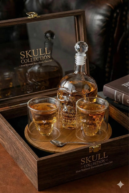 Skull Whiskey Decanter Set in Heat-Resistant Borosilicate Glass for Home Bar - skull whiskey decanter set