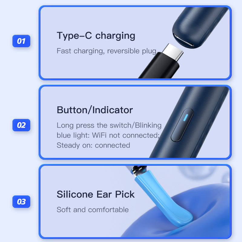Sky Blue Mint Green Earpick Endoscope Smart Ear Picking Kit with USB Charging - Teleplus Visual visual earpick