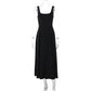 Sleeveless High Waist Midi Dress Milky White Black Blue Polyester S M L