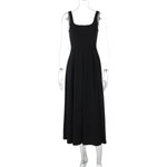 Sleeveless High Waist Midi Dress Milky White Black Blue Polyester S M L