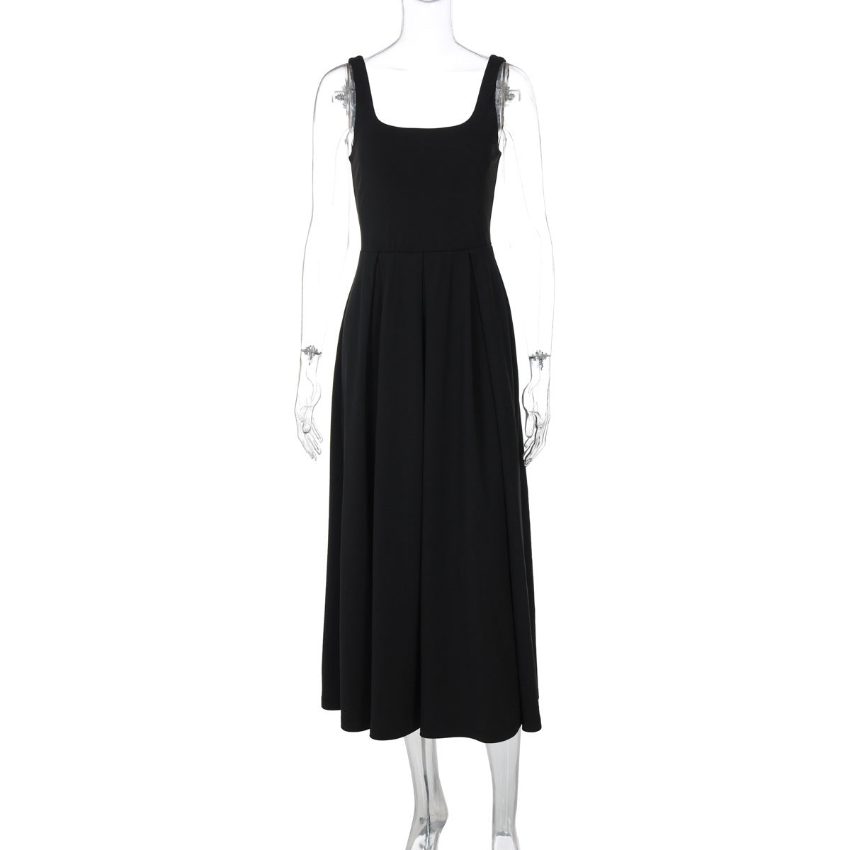 Sleeveless High Waist Midi Dress Milky White Black Blue Polyester S M L
