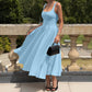 Sleeveless High Waist Midi Dress Milky White Black Blue Polyester S M L