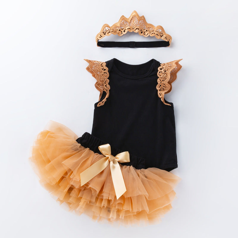 Sleeveless Wings Romper Mesh Bottom Princess Dress Suit - Sleeveless Wings Romper A Three-Piece Set for Tots