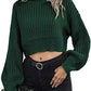 Slim Fit Acrylic Pullover Sweater for Women Long Sleeve Gray Green Free Size