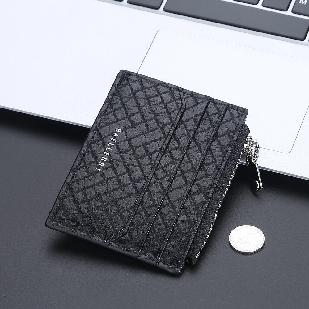 Small Card Bag with Zipper and Checker Interior in PU Leather - Men’s for the Style-Savvy Gentleman small card bag