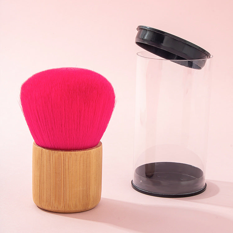 Small Fat Dun Makeup Brush with Bamboo Handle and Loose Artificial Fiber Bristle - makeup brush bamboo handle red small