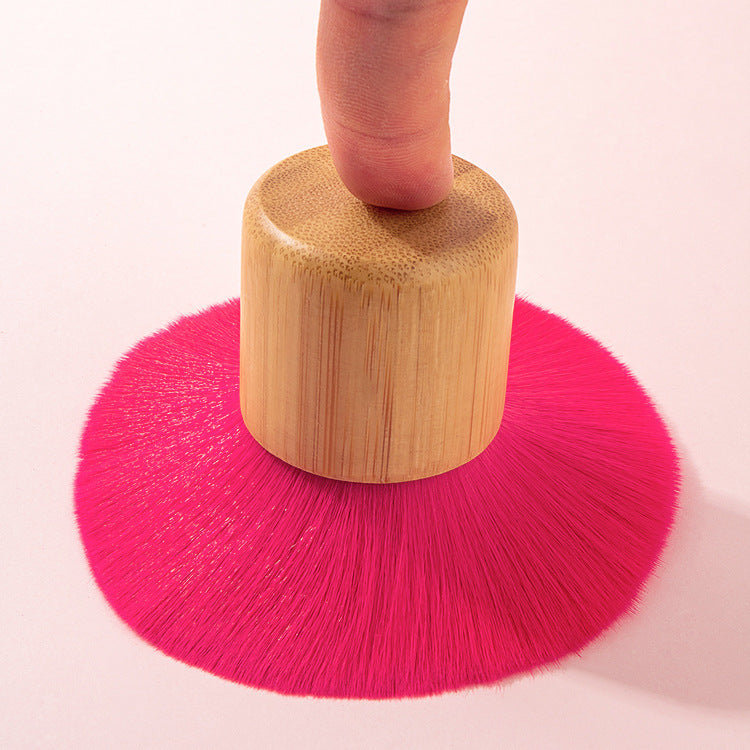 Small Fat Dun Makeup Brush with Bamboo Handle and Loose Artificial Fiber Bristle - makeup brush bamboo handle red small