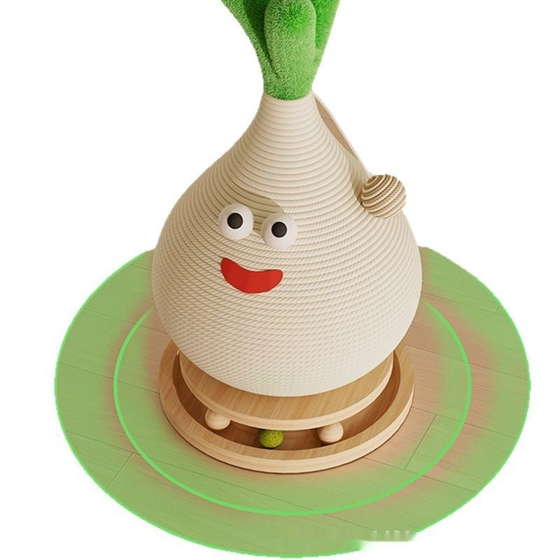 Small Garlic Bolt Cat Scratch Board with Solid Wood Turntable and Hemp Rope - small garlic bolt cat scratch