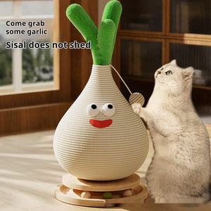 Small Garlic Bolt Cat Scratch Board with Solid Wood Turntable and Hemp Rope - small garlic bolt cat scratch