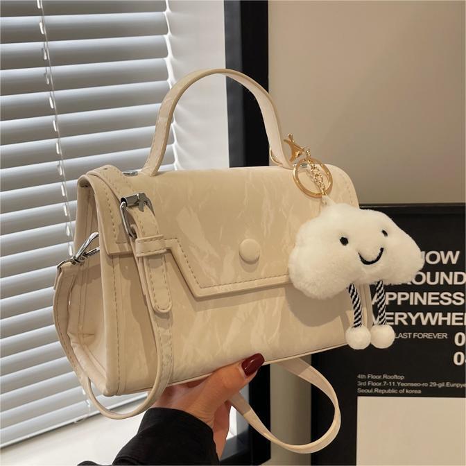 Small Square Bag Casual Messenger with Ribbon Pendant and Adjustable Strap - small square bag casual messenger