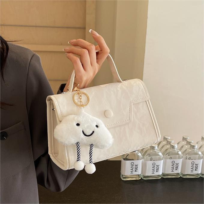 Small Square Bag Casual Messenger with Ribbon Pendant and Adjustable Strap - small square bag casual messenger