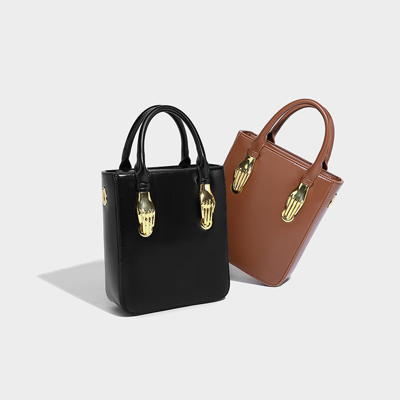 Small Square Bag with Metal Handles and Crossbody Strap for Female Students - small square bag metal handbag shoulder