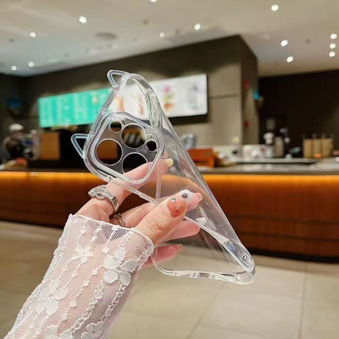 Small Waist Cat Ears Transparent Phone Case Compatible with iPhone - Teleplus for phone case