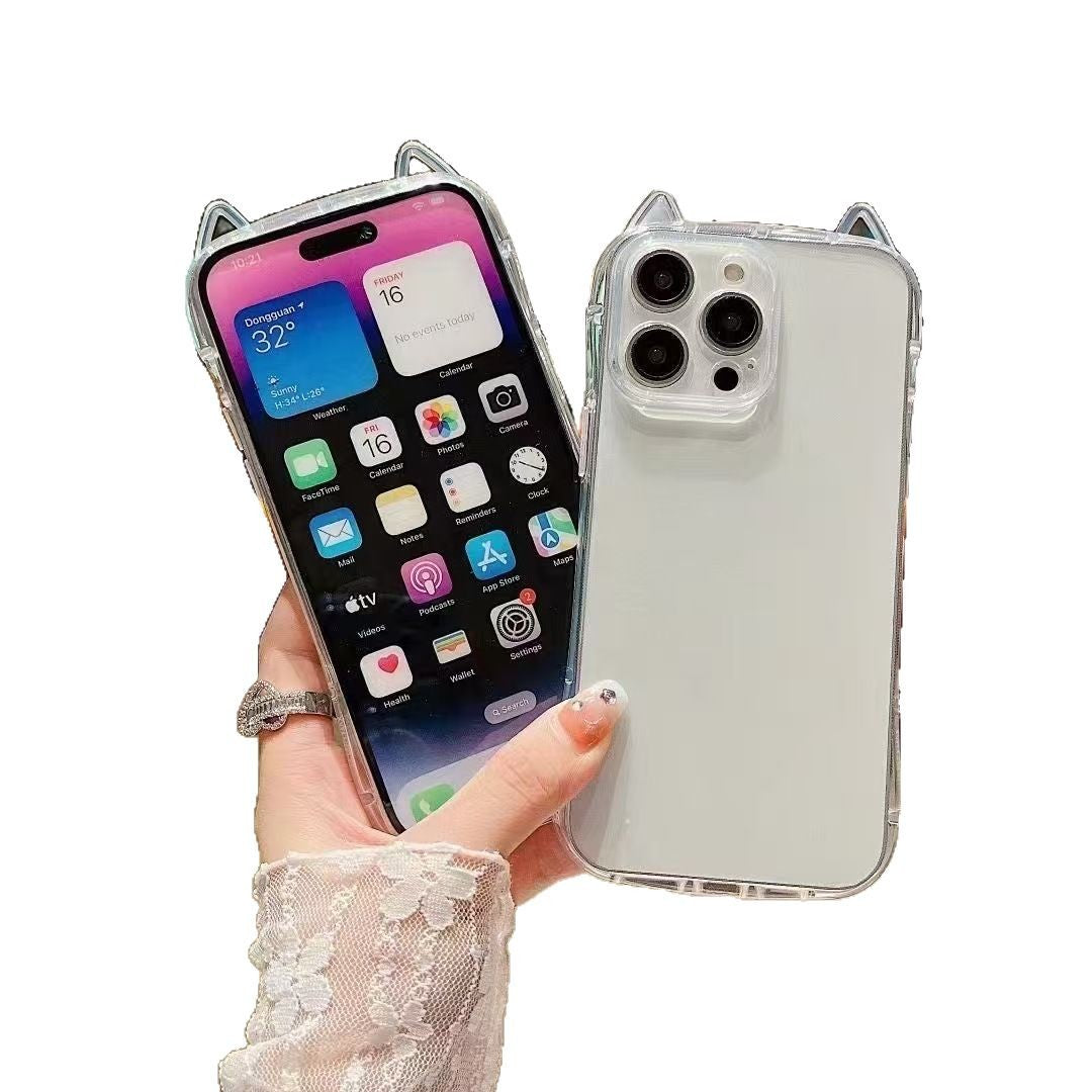 Small Waist Cat Ears Transparent Phone Case Compatible with iPhone - Teleplus for phone case