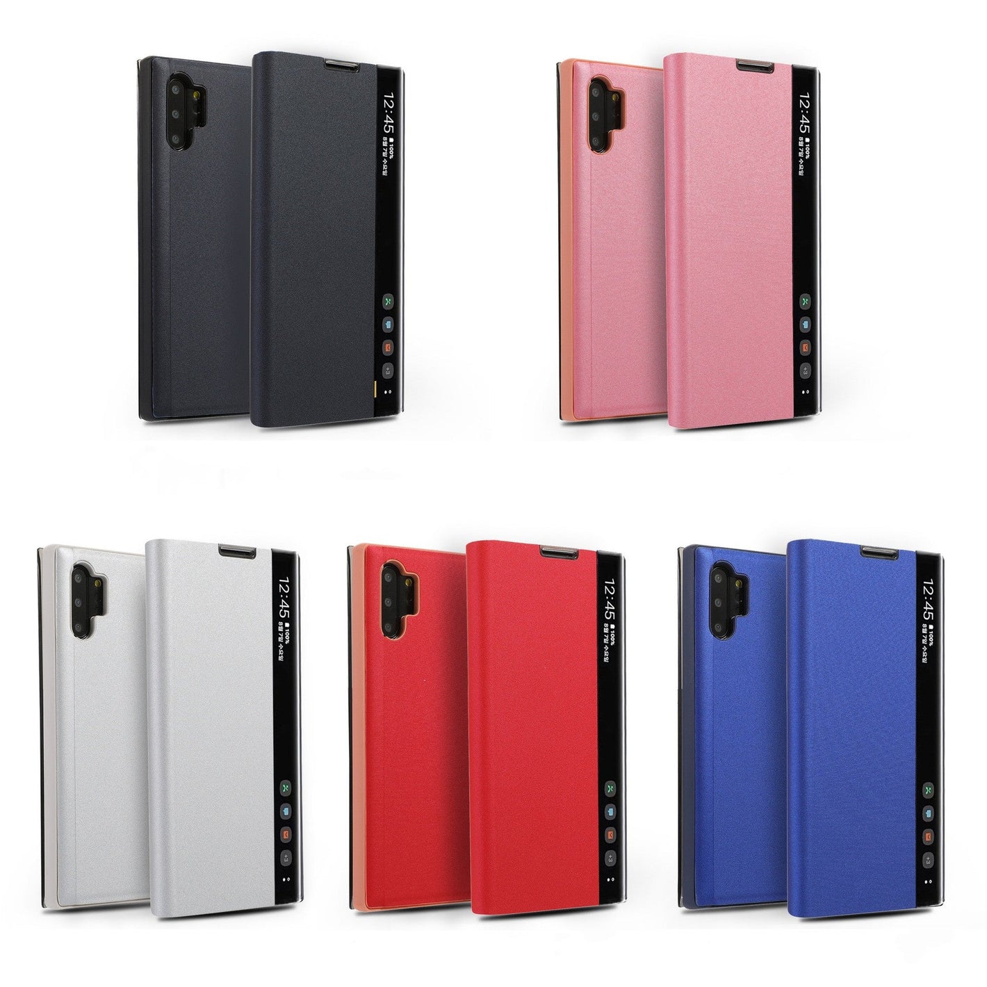 Samsung Clamshell Flip Leather Case with TPU Side Window and Color Options - Smart Bracket smart flip leather case