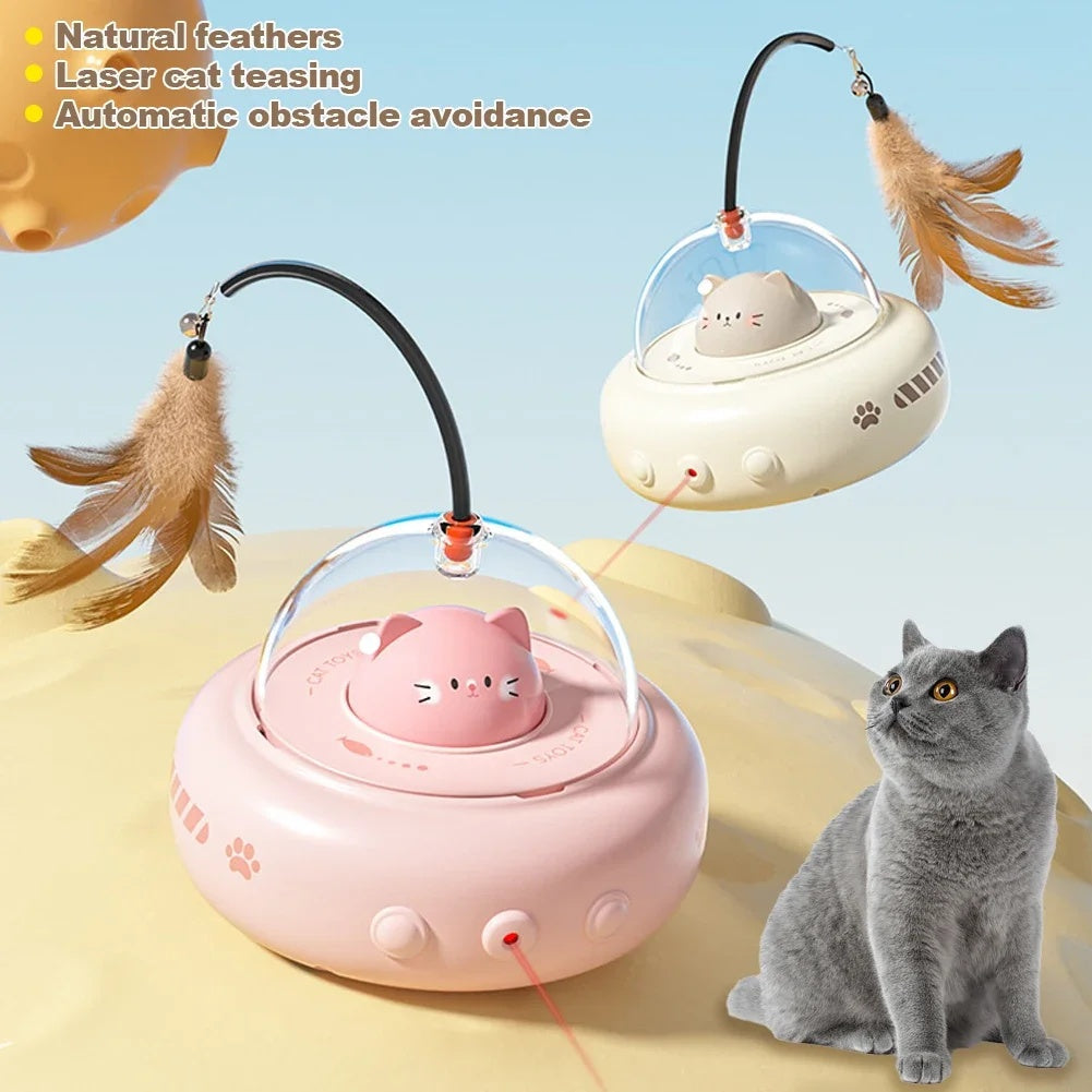 Smart Teaser Cat Toy Electric UFO Stick With Bell Training Pet Toys Replaceable Feather Interactive Supplies Pets
