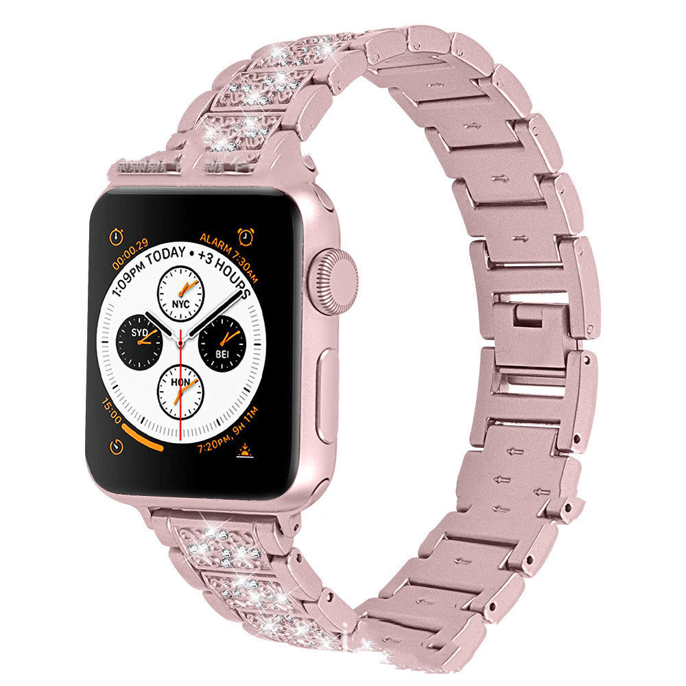 Smart Watch Diamond Three Beads Full Solid Chain Strap - smart watch diamond solid chain strap