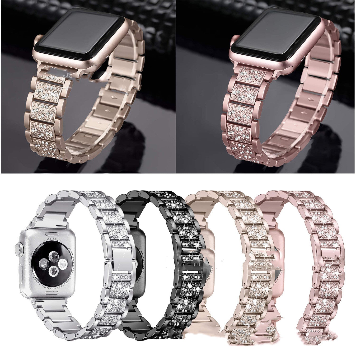 Smart Watch Diamond Three Beads Full Solid Chain Strap - smart watch diamond solid chain strap
