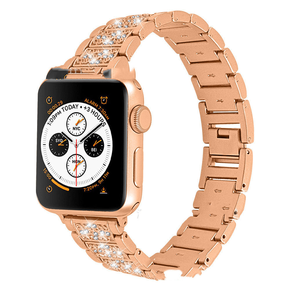 Smart Watch Diamond Three Beads Full Solid Chain Strap - smart watch diamond solid chain strap