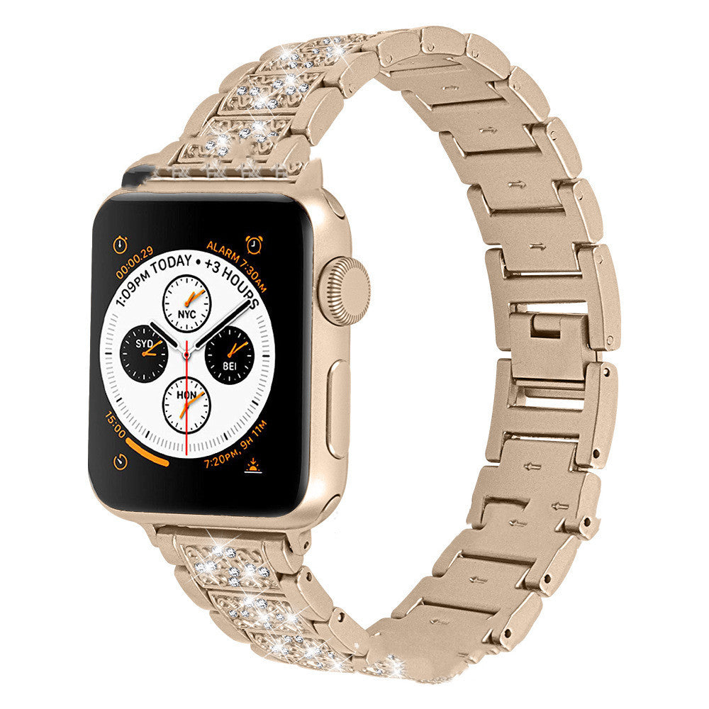 Smart Watch Diamond Three Beads Full Solid Chain Strap - smart watch diamond solid chain strap