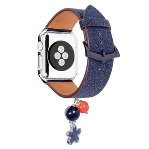 Smart Watch Glitter Sequin Star Ball Charm Leather Strap - Smart Watch Leather Strap with Star Ball Charm