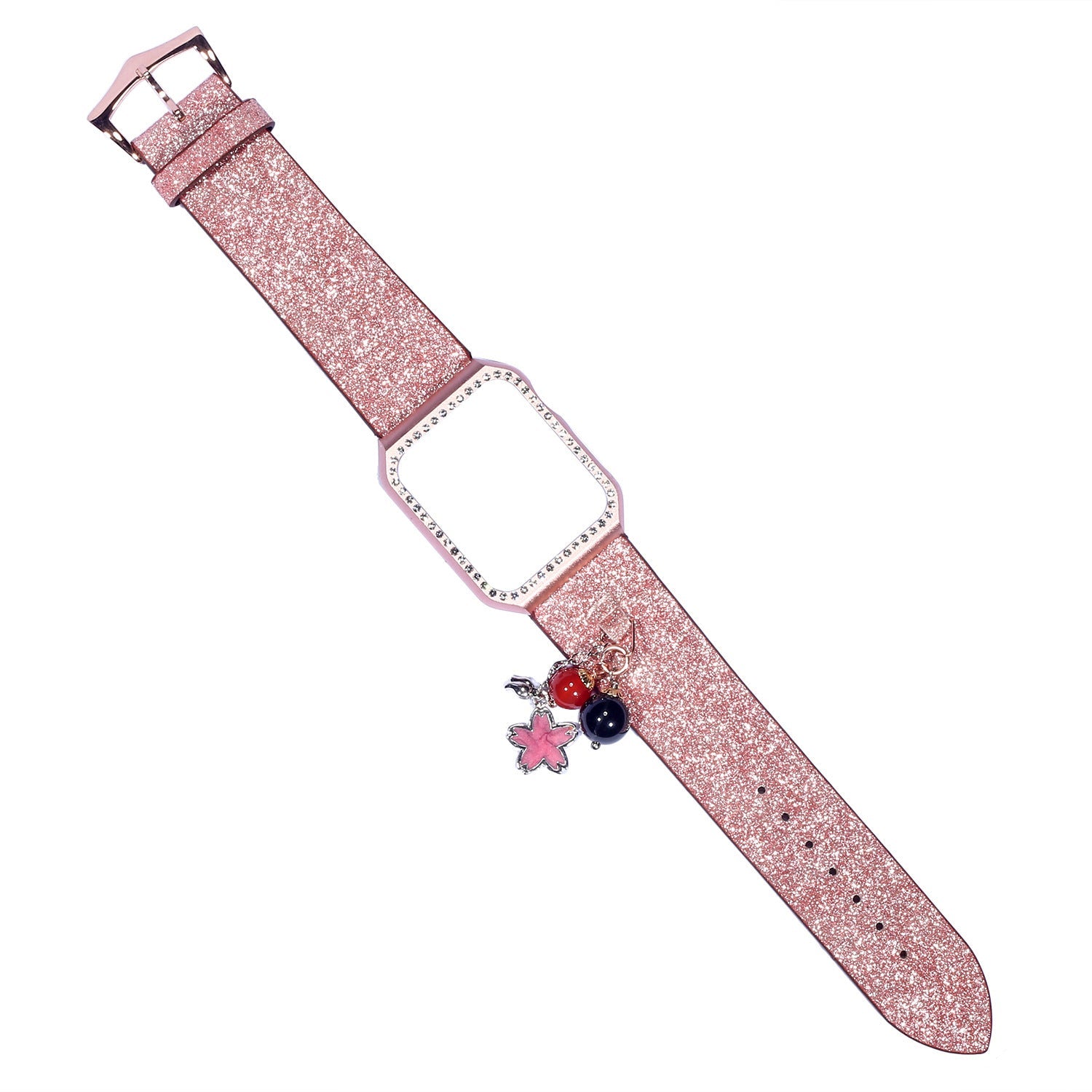 Smart Watch Glitter Sequin Star Ball Charm Leather Strap - Smart Watch Leather Strap with Star Ball Charm