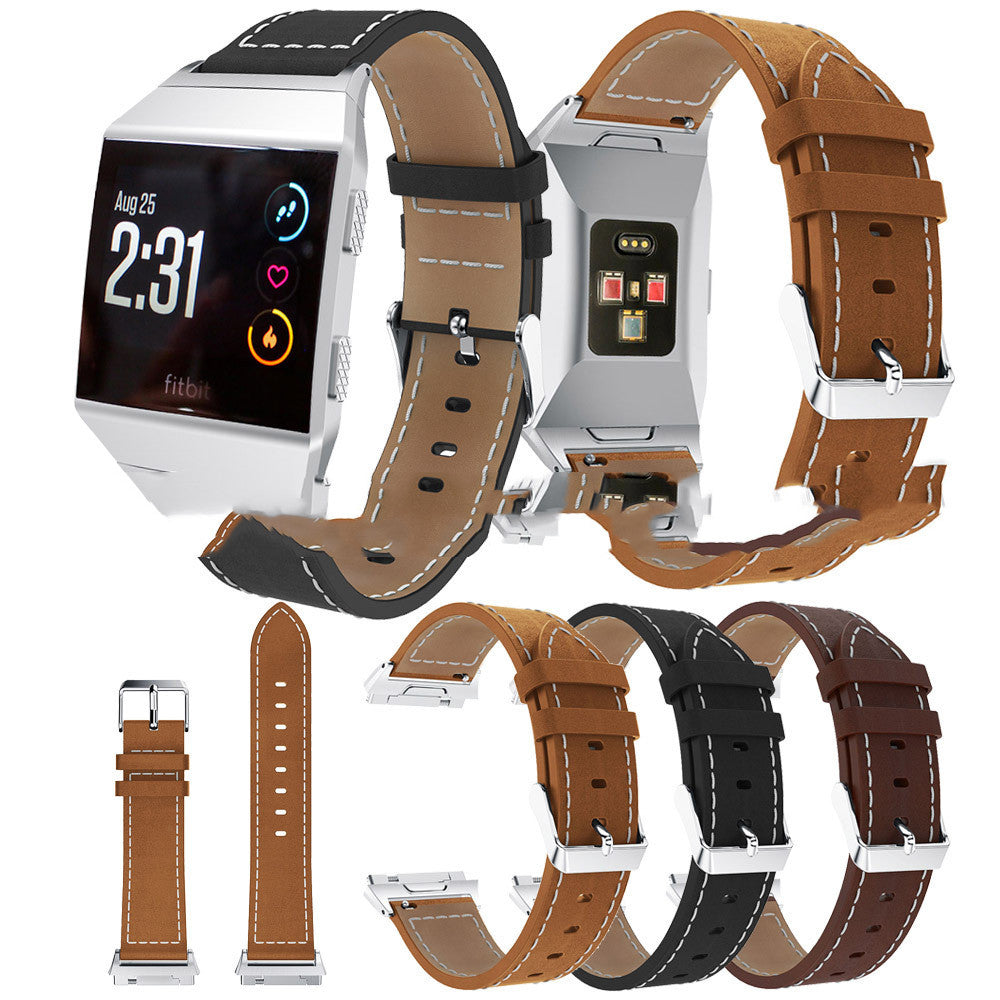 Line leather strap for Fitbit Ionic smart watch pointed brown black - Smart Watch Pointed White Leather Strap Accessory