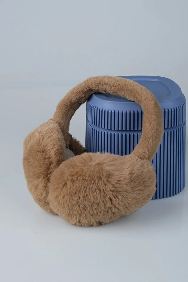 Soft Brown Plush Foldable Earmuffs – Cold Weather Protective Ear Warmers