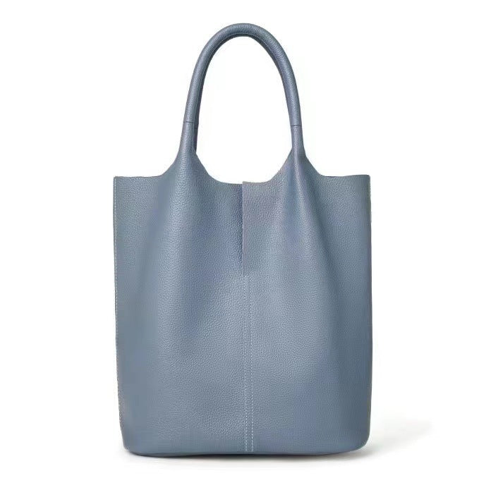 Soft Leather Tote Shoulder Bag for Daily Use with Sandwich Pocket Design - Teleplus soft leather tote shoulder handbag