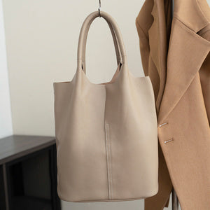 Soft Leather Tote Shoulder Bag for Daily Use with Sandwich Pocket Design - Teleplus soft leather tote shoulder handbag