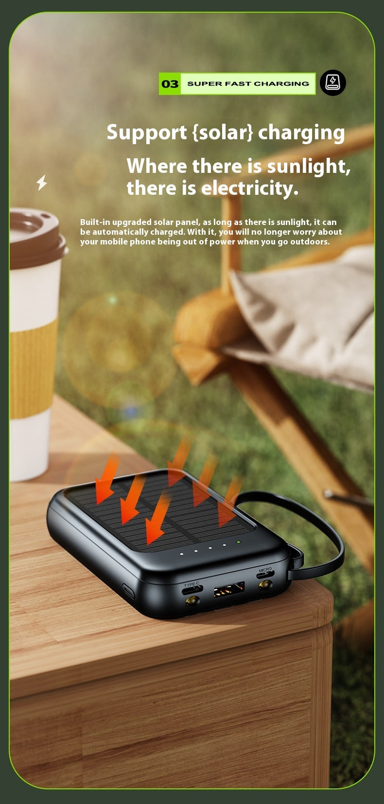 Solar Charging Unit With Cable Camping Portable Large Capacity Mobile Power Supply - Solar Charging Unit Large Capacity