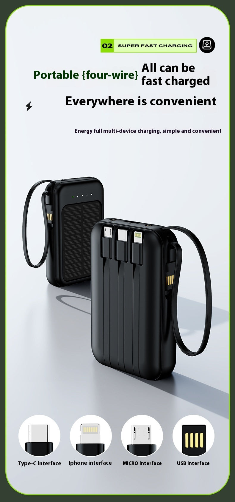 Solar Charging Unit With Cable Camping Portable Large Capacity Mobile Power Supply - Solar Charging Unit Large Capacity