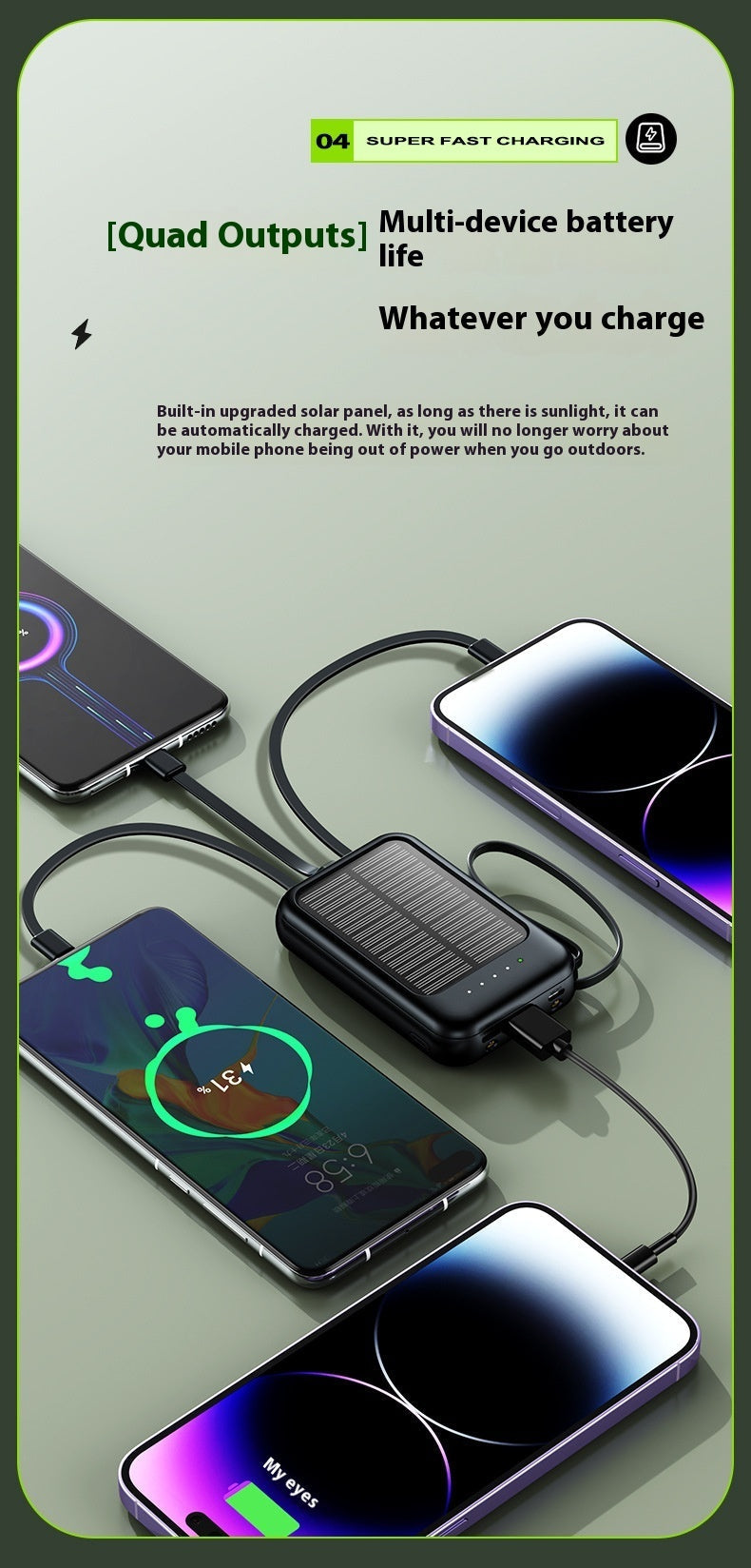 Solar Charging Unit With Cable Camping Portable Large Capacity Mobile Power Supply - Solar Charging Unit Large Capacity