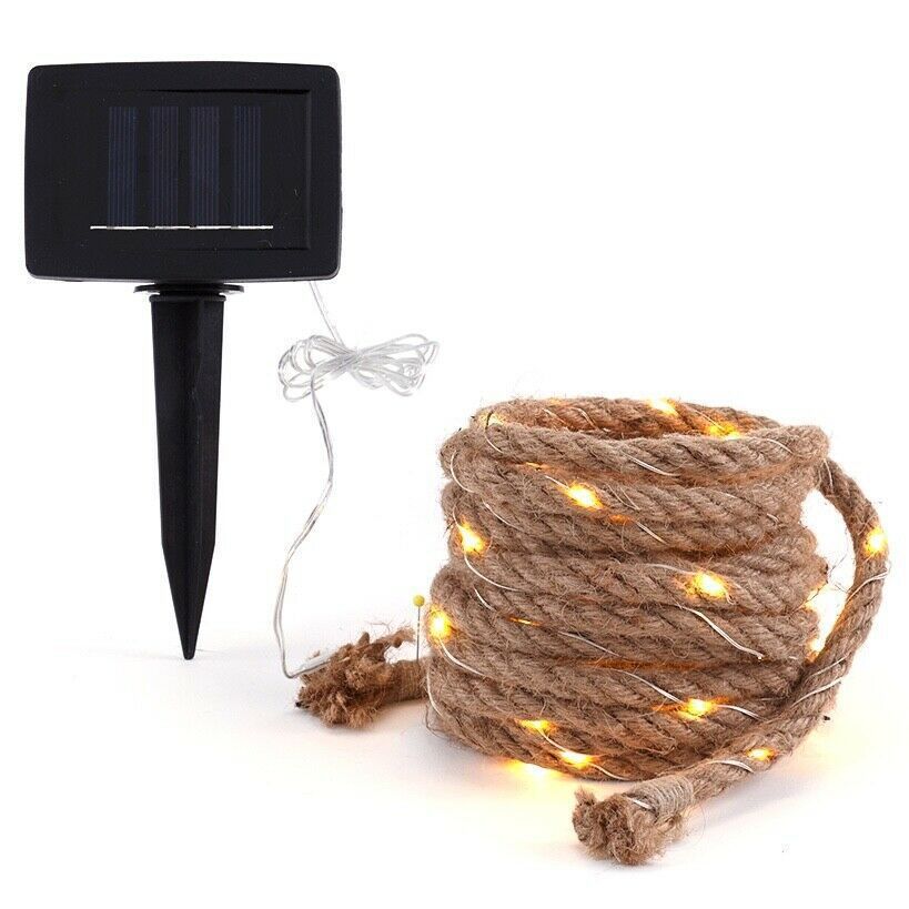 Solar Hemp Rope Lights with Copper Wire LED Lighting Options - Teleplus solar hemp rope led copper wire light