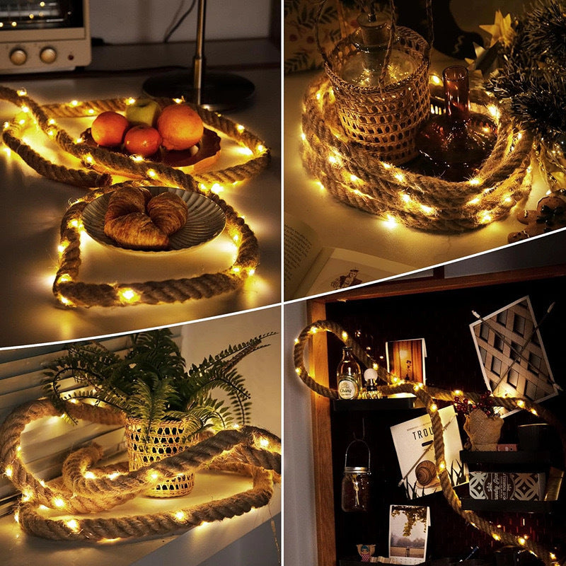 Solar Hemp Rope Lights with Copper Wire LED Lighting Options - Teleplus solar hemp rope led copper wire light